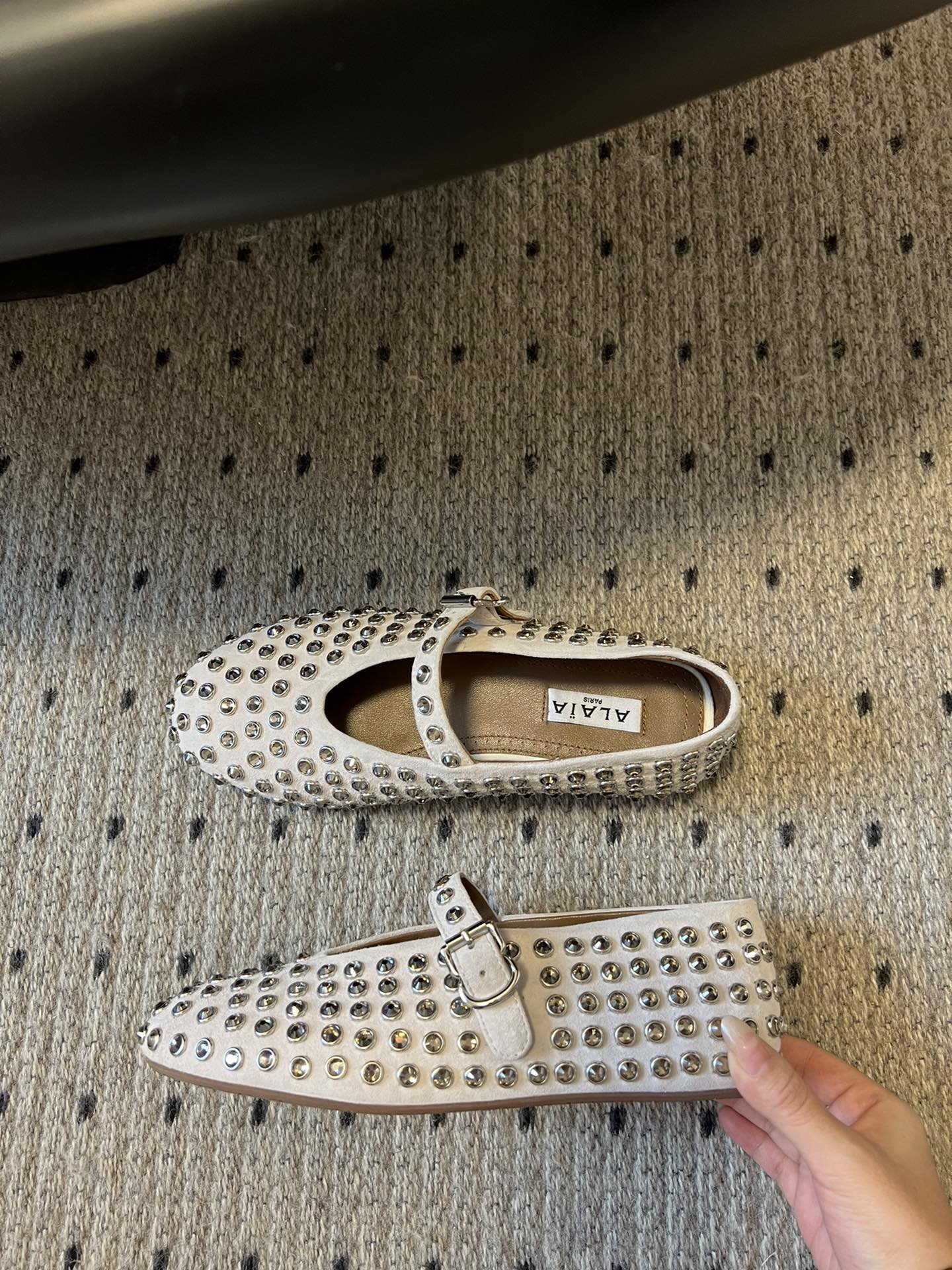 STRASS BALLET FLATS IN WHITE LAMBSKIN - 35