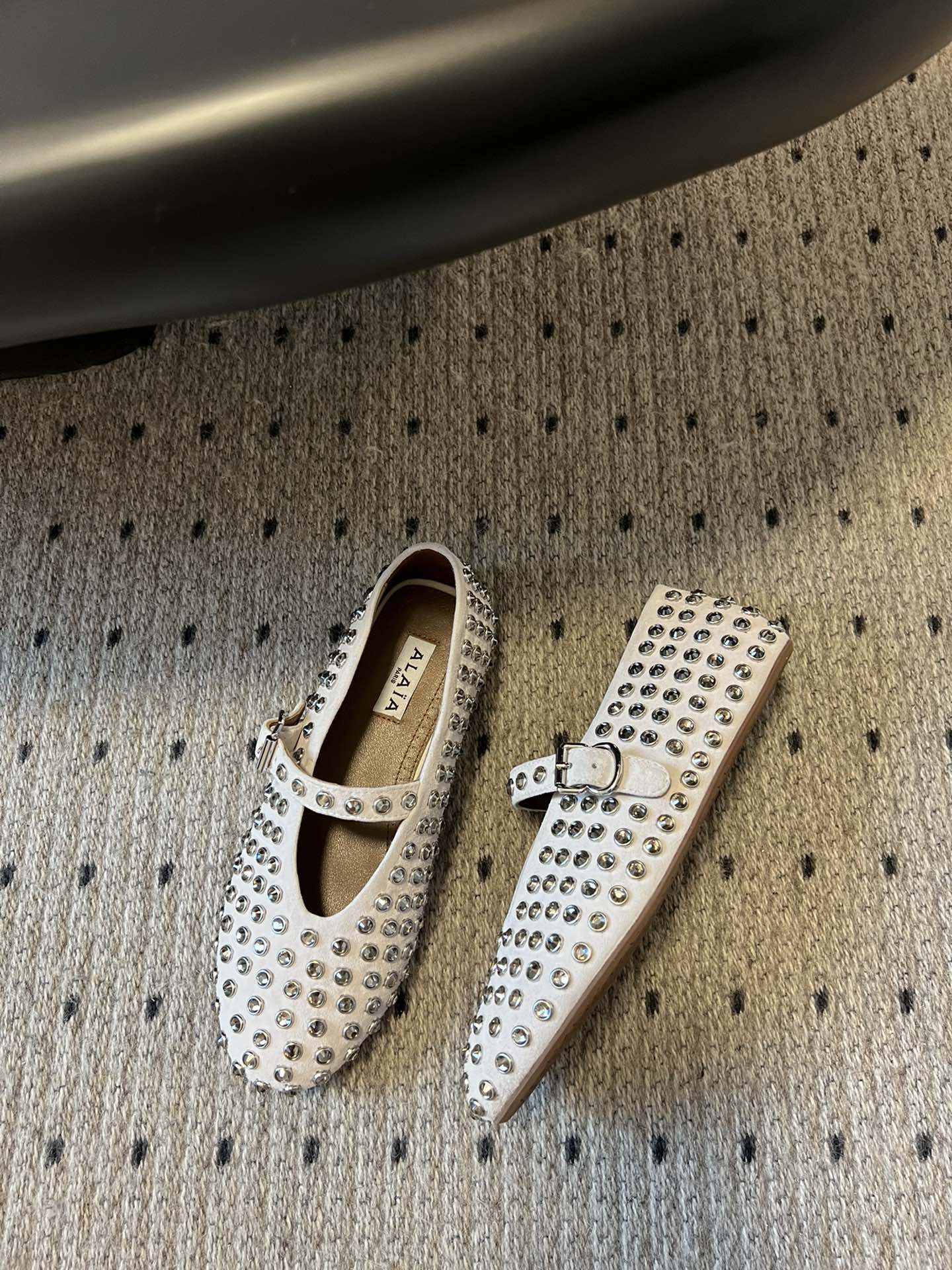 STRASS BALLET FLATS IN WHITE LAMBSKIN - 35