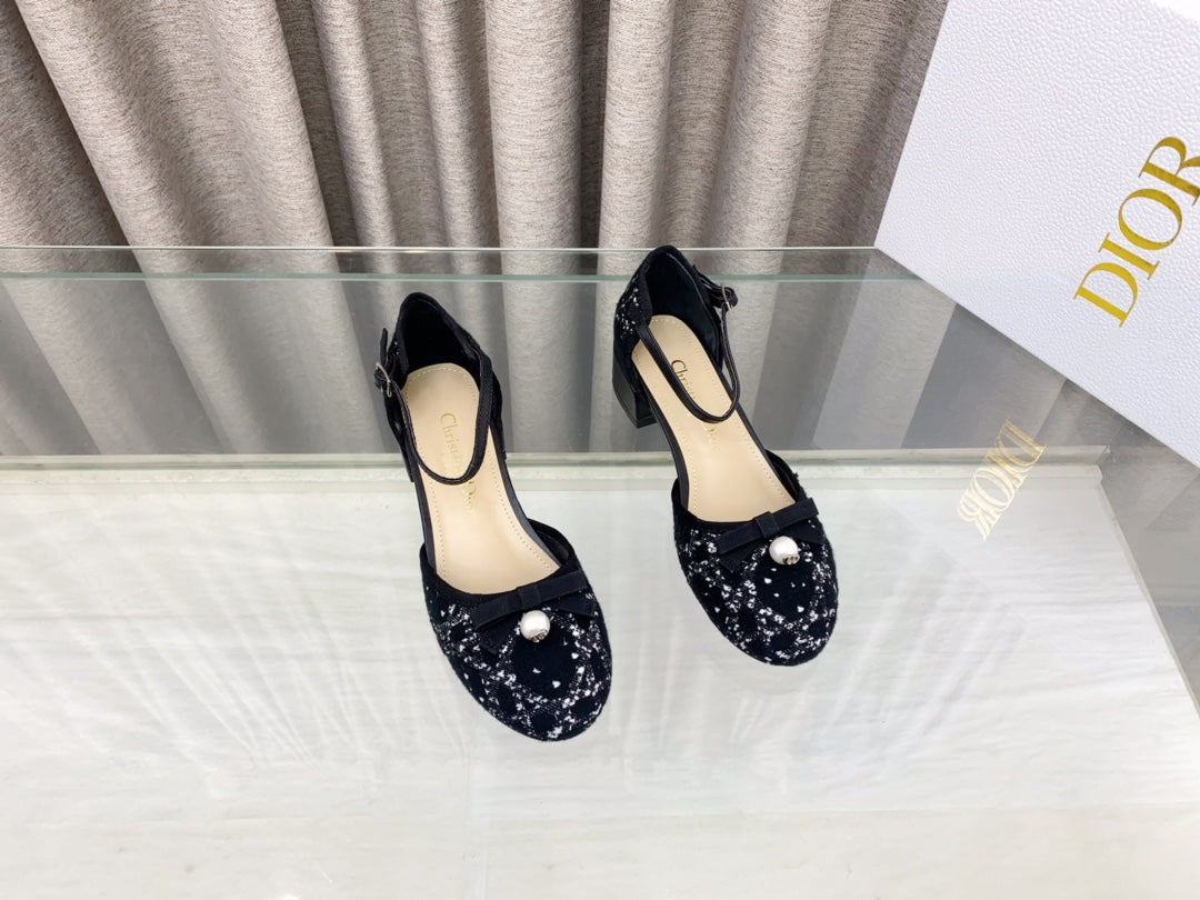 PEARL MARY JANE PUMP IN BLACK MIX WHITE TWEED 30 MM - 35