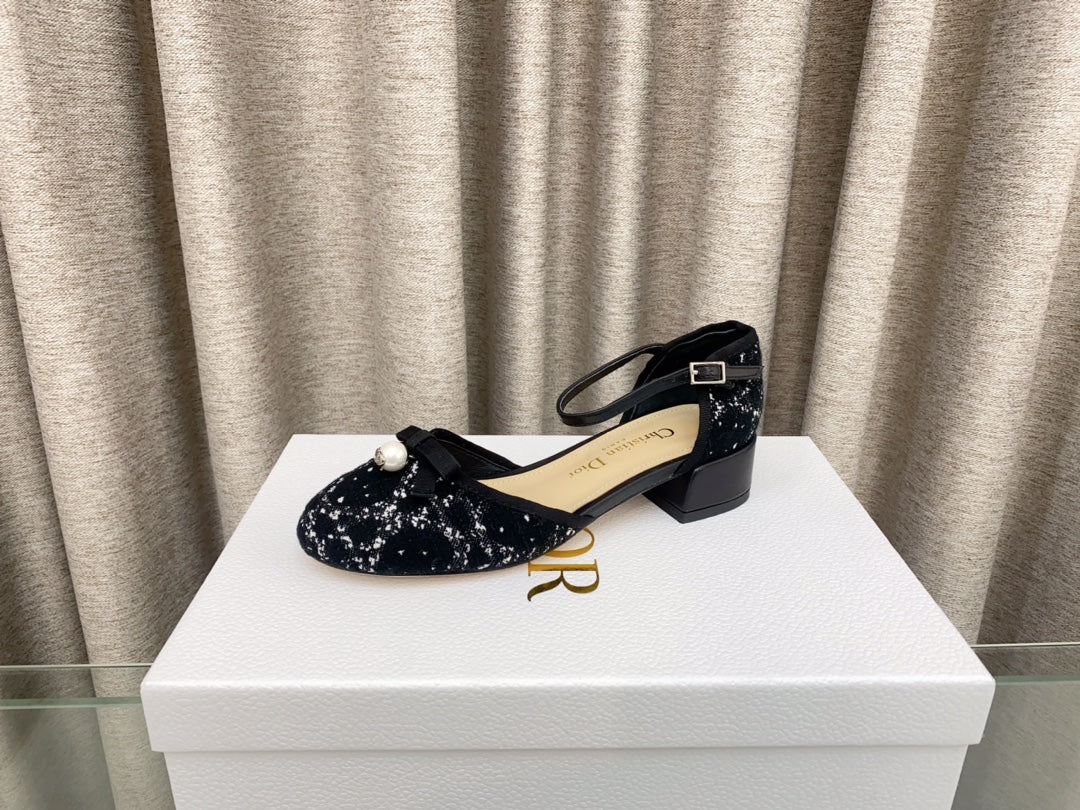 PEARL MARY JANE PUMP IN BLACK MIX WHITE TWEED 30 MM - 35
