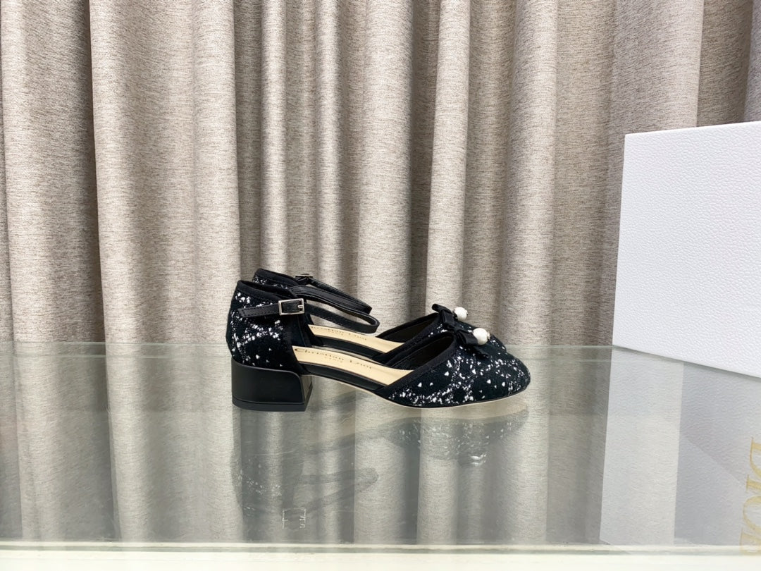 PEARL MARY JANE PUMP IN BLACK MIX WHITE TWEED 30 MM - 35