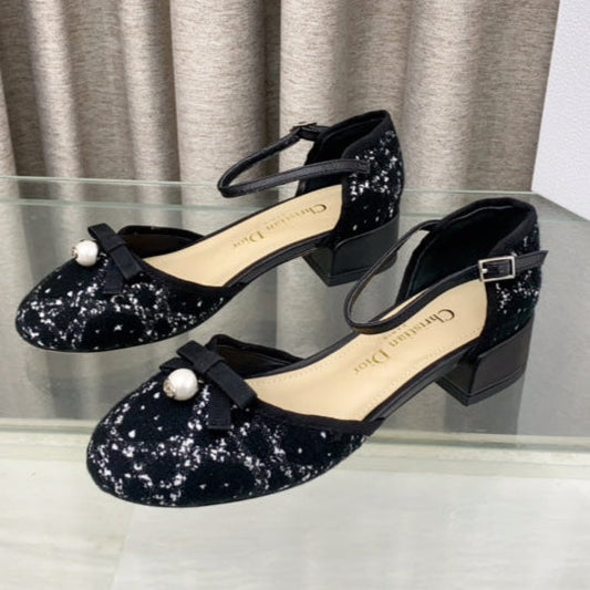 PEARL MARY JANE PUMP IN BLACK MIX WHITE TWEED 30 MM - 35
