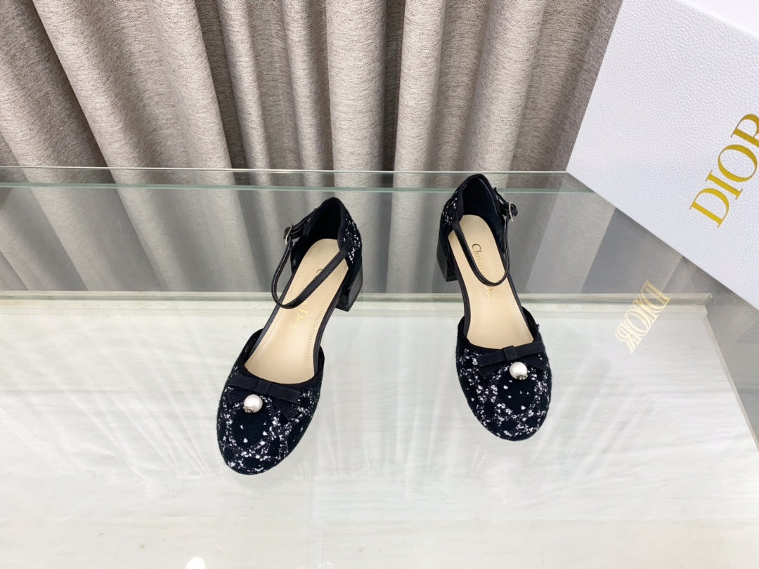 PEARL MARY JANE PUMP IN BLACK MIX WHITE TWEED 30 MM - 35