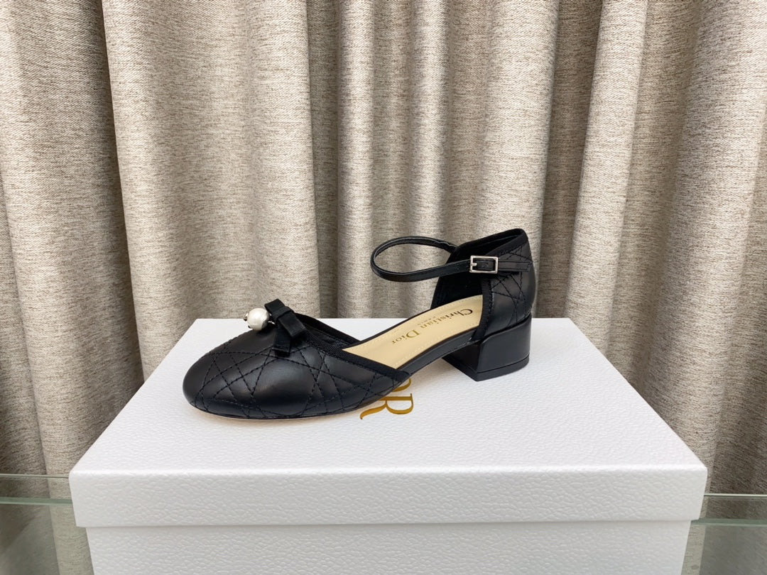 PEARL MARY JANE PUMP IN BLACK LAMBSKIN 30 MM - 35