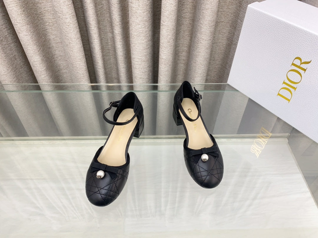 PEARL MARY JANE PUMP IN BLACK LAMBSKIN 30 MM - 35