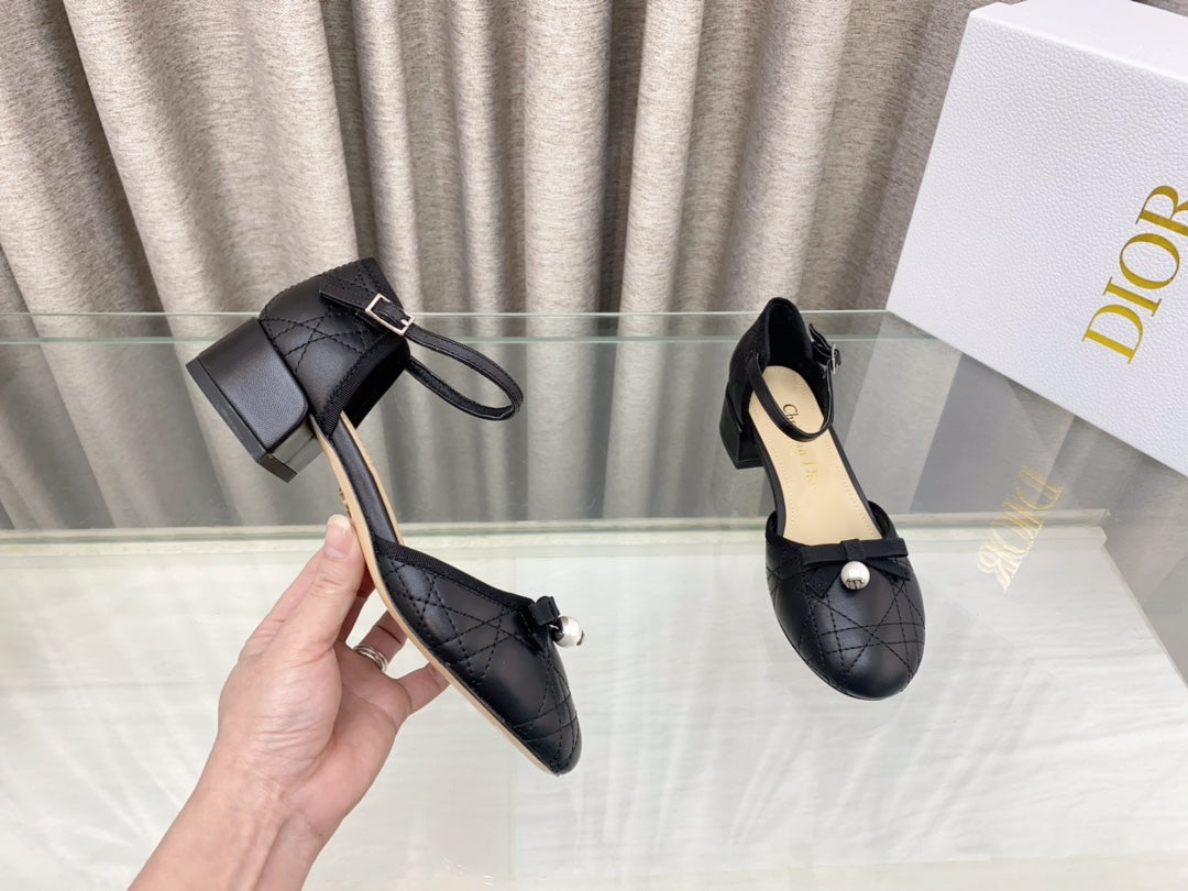 PEARL MARY JANE PUMP IN BLACK LAMBSKIN 30 MM - 35