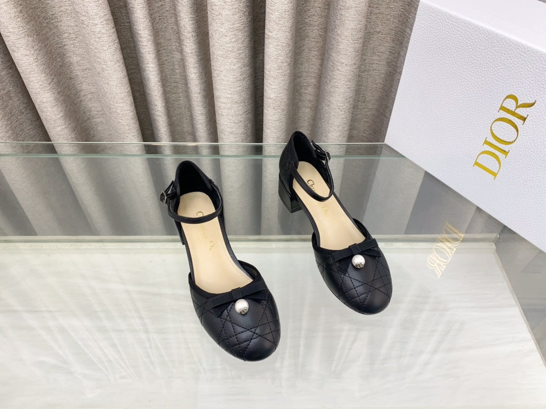 PEARL MARY JANE PUMP IN BLACK LAMBSKIN 30 MM - 35
