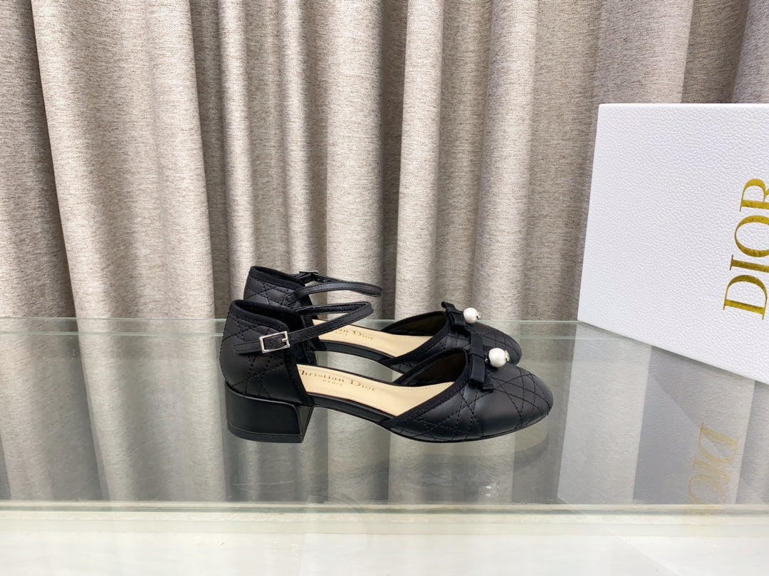 PEARL MARY JANE PUMP IN BLACK LAMBSKIN 30 MM - 35