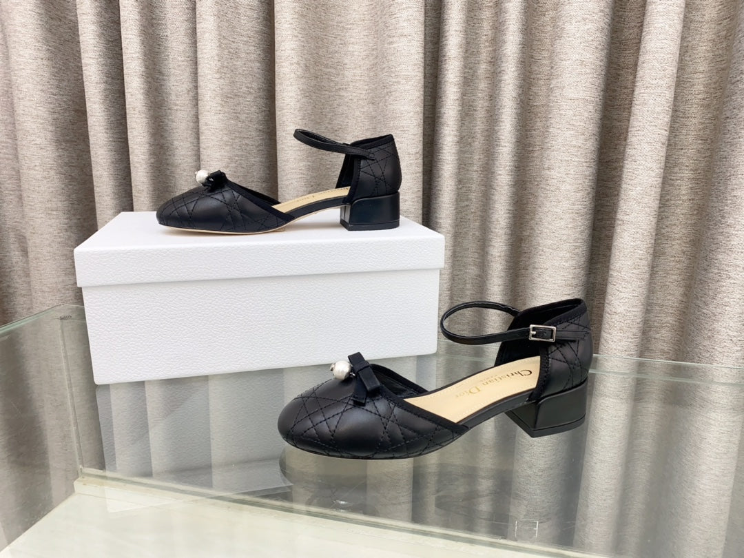 PEARL MARY JANE PUMP IN BLACK LAMBSKIN 30 MM - 35