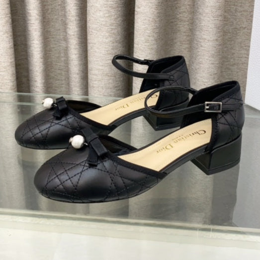 PEARL MARY JANE PUMP IN BLACK LAMBSKIN 30 MM - 35