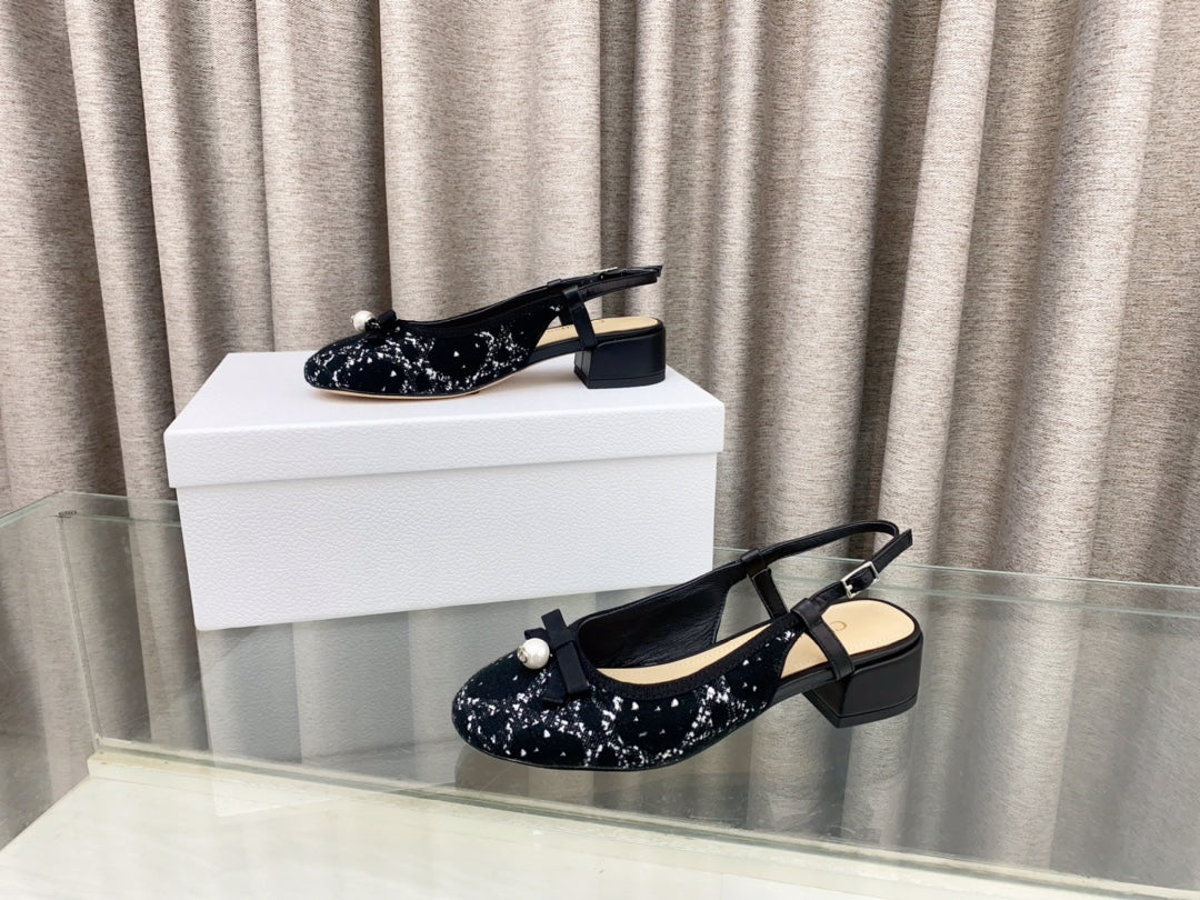 PEARL MARY JANE SLINGBACKS IN BLACK MIX WHITE TWEED 30 MM - 35