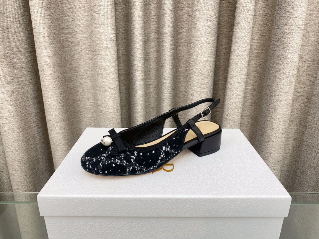 PEARL MARY JANE SLINGBACKS IN BLACK MIX WHITE TWEED 30 MM - 35