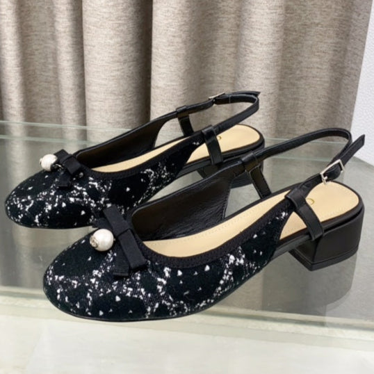 PEARL MARY JANE SLINGBACKS IN BLACK MIX WHITE TWEED 30 MM - 35