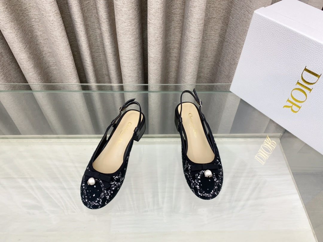 PEARL MARY JANE SLINGBACKS IN BLACK MIX WHITE TWEED 30 MM - 35