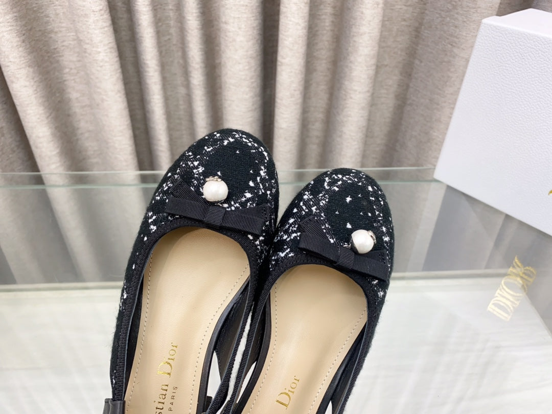 PEARL MARY JANE SLINGBACKS IN BLACK MIX WHITE TWEED 30 MM - 35