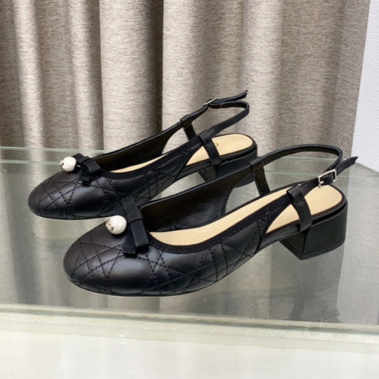 PEARL MARY JANE SLINGBACKS IN BLACK LAMBSKIN 30 MM - 35