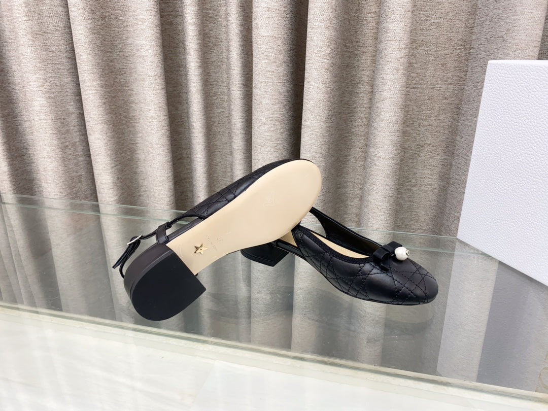 PEARL MARY JANE SLINGBACKS IN BLACK LAMBSKIN 30 MM - 35