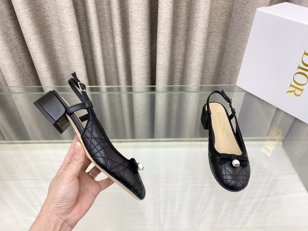 PEARL MARY JANE SLINGBACKS IN BLACK LAMBSKIN 30 MM - 35