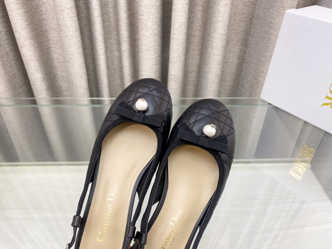 PEARL MARY JANE SLINGBACKS IN BLACK LAMBSKIN 30 MM - 35