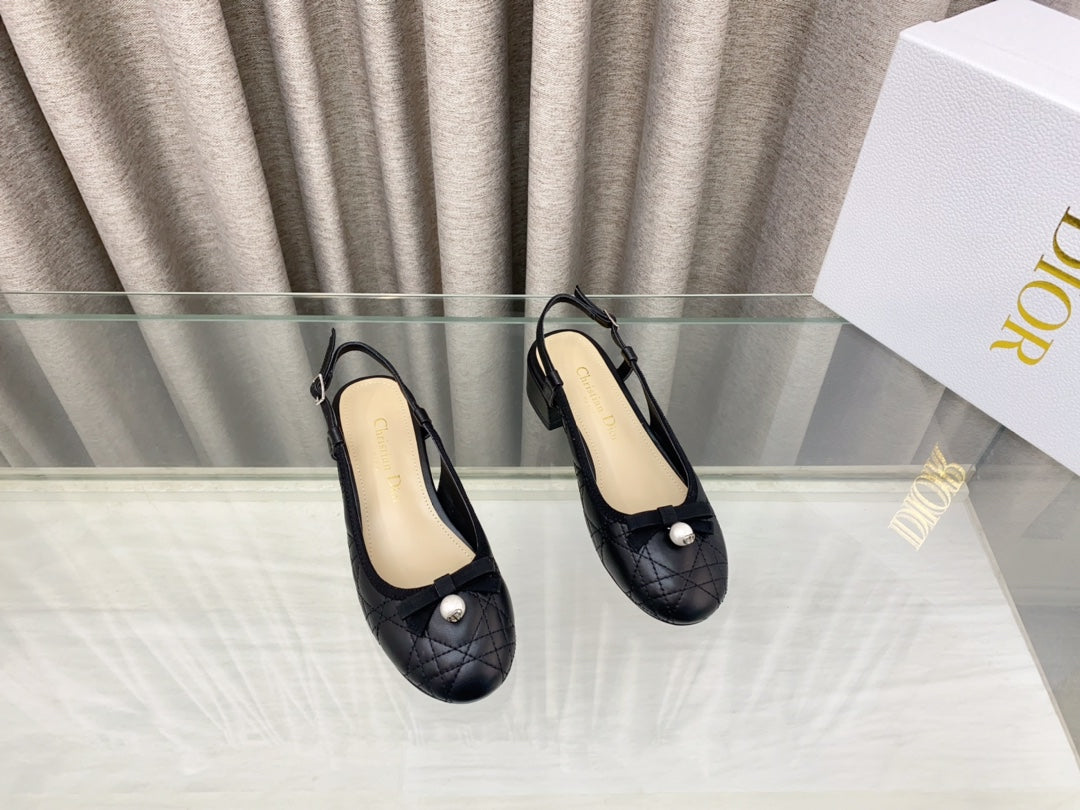 PEARL MARY JANE SLINGBACKS IN BLACK LAMBSKIN 30 MM - 35