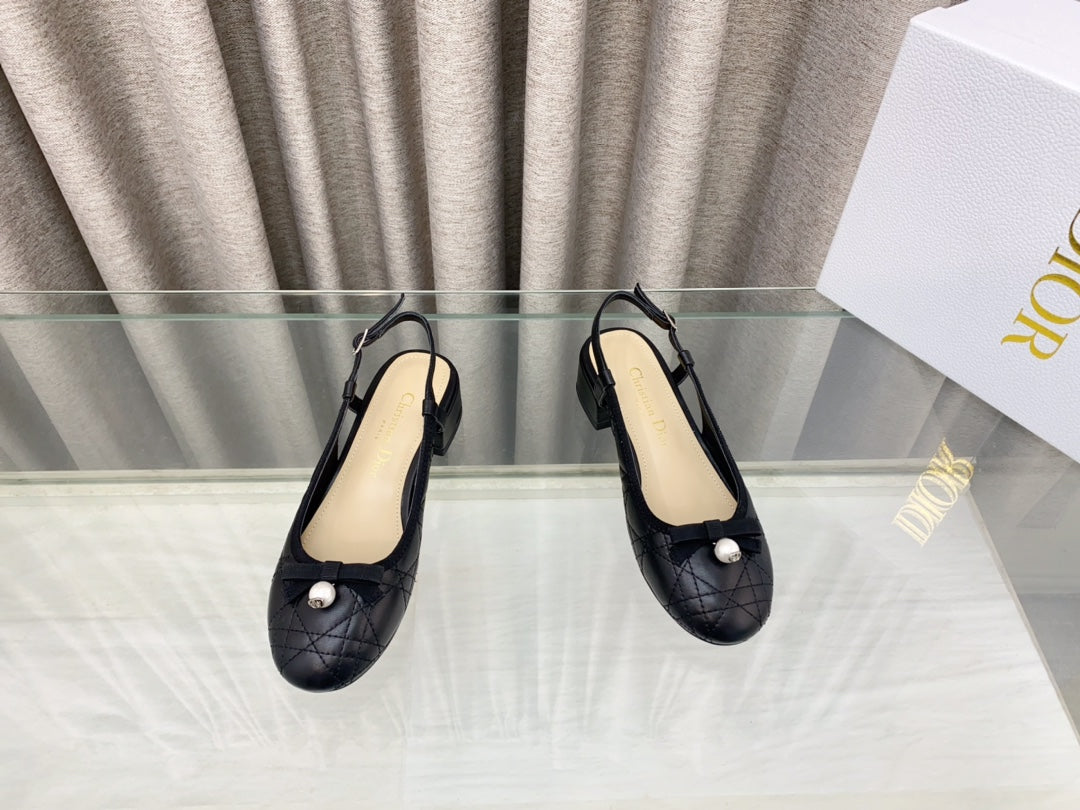 PEARL MARY JANE SLINGBACKS IN BLACK LAMBSKIN 30 MM - 35