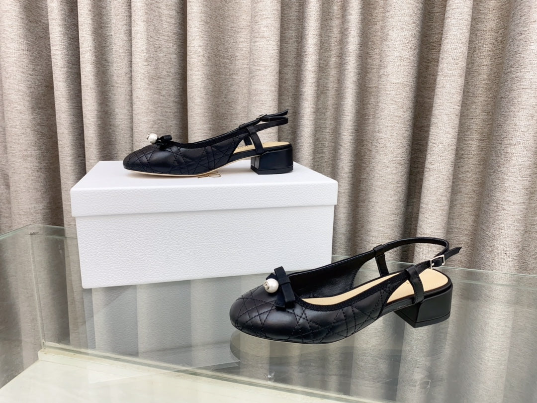 PEARL MARY JANE SLINGBACKS IN BLACK LAMBSKIN 30 MM - 35