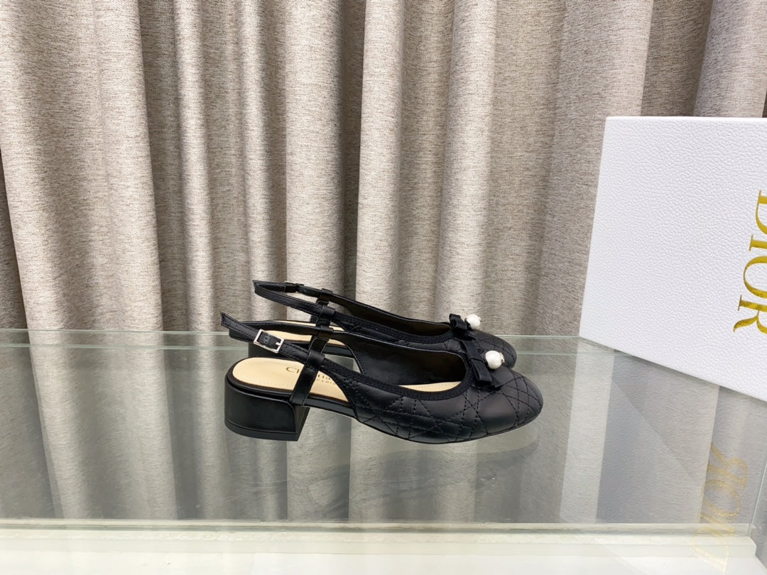 PEARL MARY JANE SLINGBACKS IN BLACK LAMBSKIN 30 MM - 35