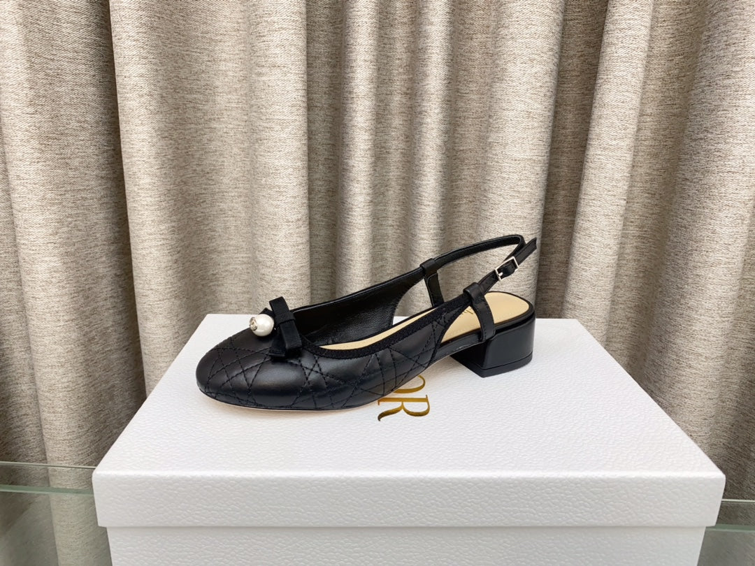 PEARL MARY JANE SLINGBACKS IN BLACK LAMBSKIN 30 MM - 35