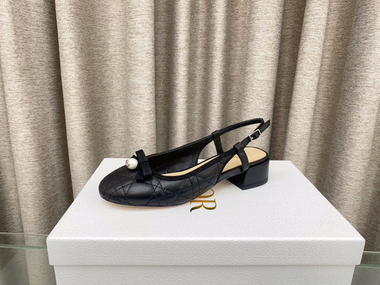 PEARL MARY JANE SLINGBACKS IN BLACK LAMBSKIN 30 MM - 35