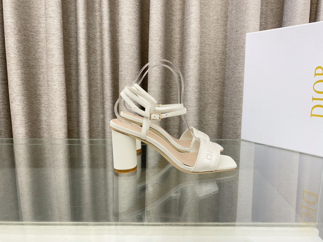 DWAY HIGH HEEL EMBROIDERED SANDAL WHITE CALFSKIN 75 MM - 35