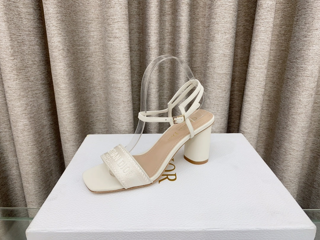 DWAY HIGH HEEL EMBROIDERED SANDAL WHITE CALFSKIN 75 MM - 35