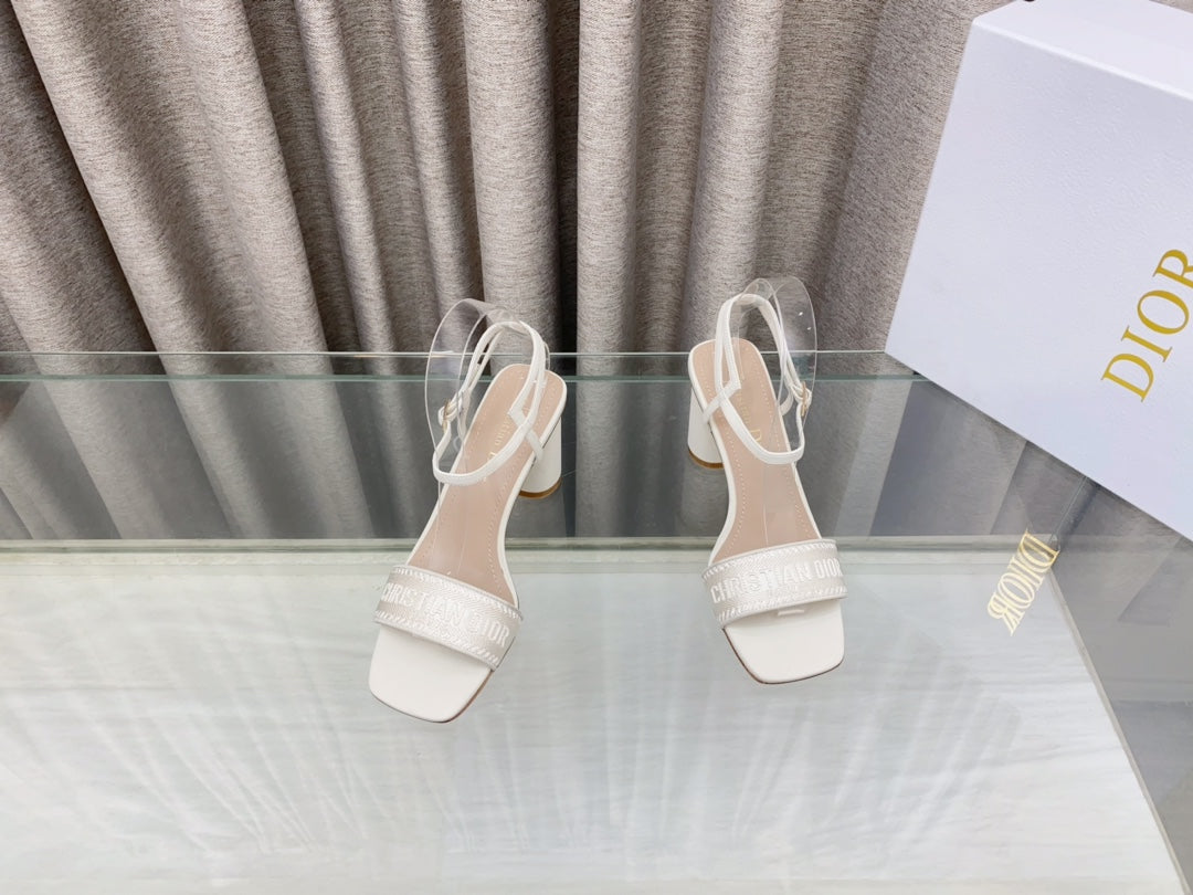 DWAY HIGH HEEL EMBROIDERED SANDAL WHITE CALFSKIN 75 MM - 35