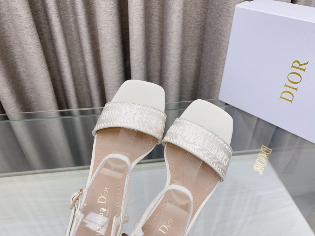 DWAY HIGH HEEL EMBROIDERED SANDAL WHITE CALFSKIN 75 MM - 35