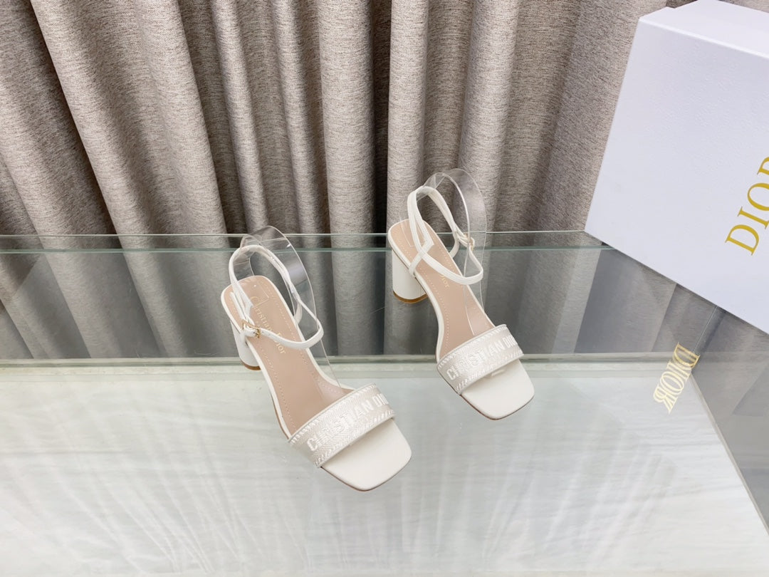 DWAY HIGH HEEL EMBROIDERED SANDAL WHITE CALFSKIN 75 MM - 35