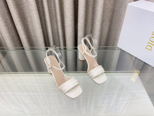 DWAY HIGH HEEL EMBROIDERED SANDAL WHITE CALFSKIN 75 MM - 35