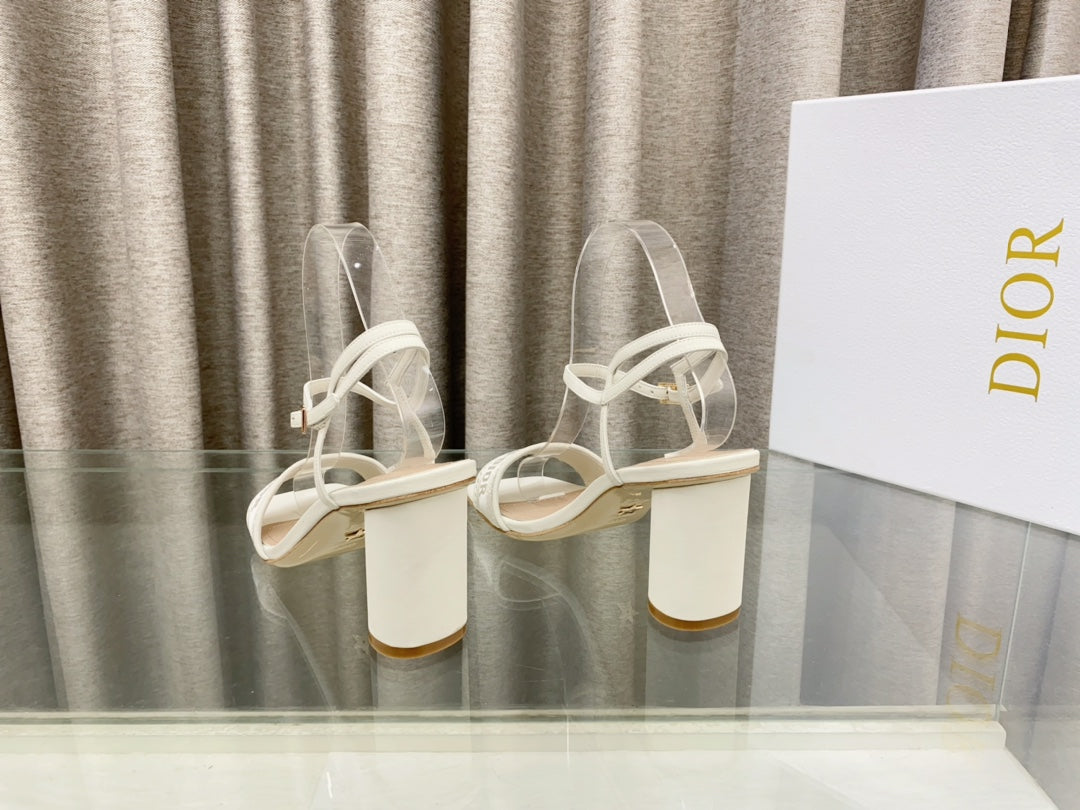 DWAY HIGH HEEL EMBROIDERED SANDAL WHITE CALFSKIN 75 MM - 35
