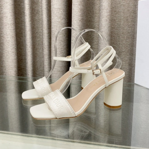 DWAY HIGH HEEL EMBROIDERED SANDAL WHITE CALFSKIN 75 MM - 35