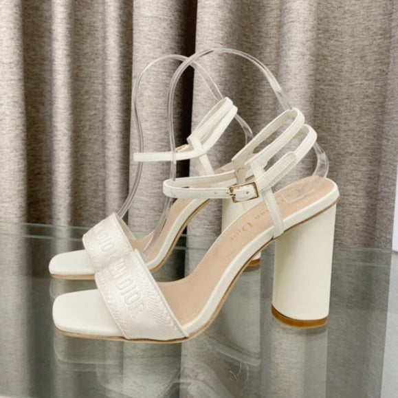 DWAY HIGH HEEL EMBROIDERED SANDAL WHITE CALFSKIN 95 MM - 35