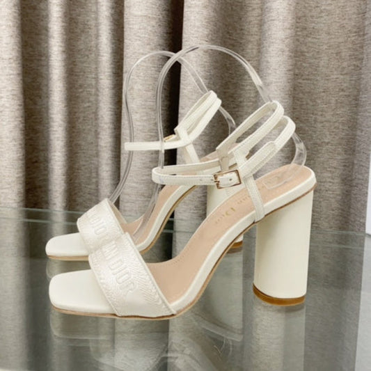 DWAY HIGH HEEL EMBROIDERED SANDAL WHITE CALFSKIN 95 MM - 35