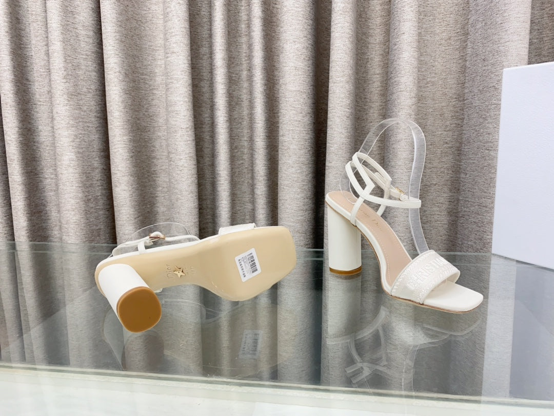 DWAY HIGH HEEL EMBROIDERED SANDAL WHITE CALFSKIN 95 MM - 35