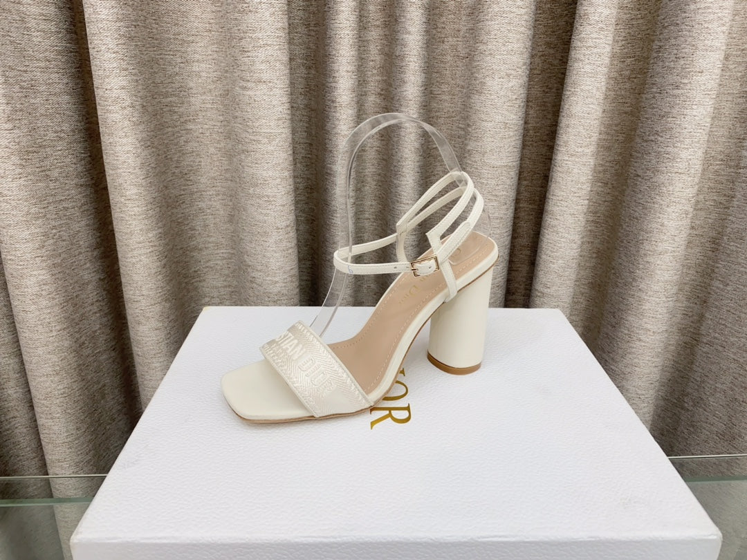 DWAY HIGH HEEL EMBROIDERED SANDAL WHITE CALFSKIN 95 MM - 35