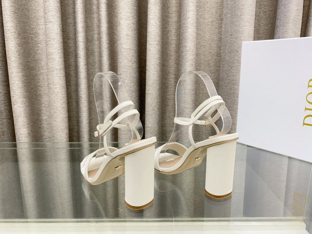 DWAY HIGH HEEL EMBROIDERED SANDAL WHITE CALFSKIN 95 MM - 35