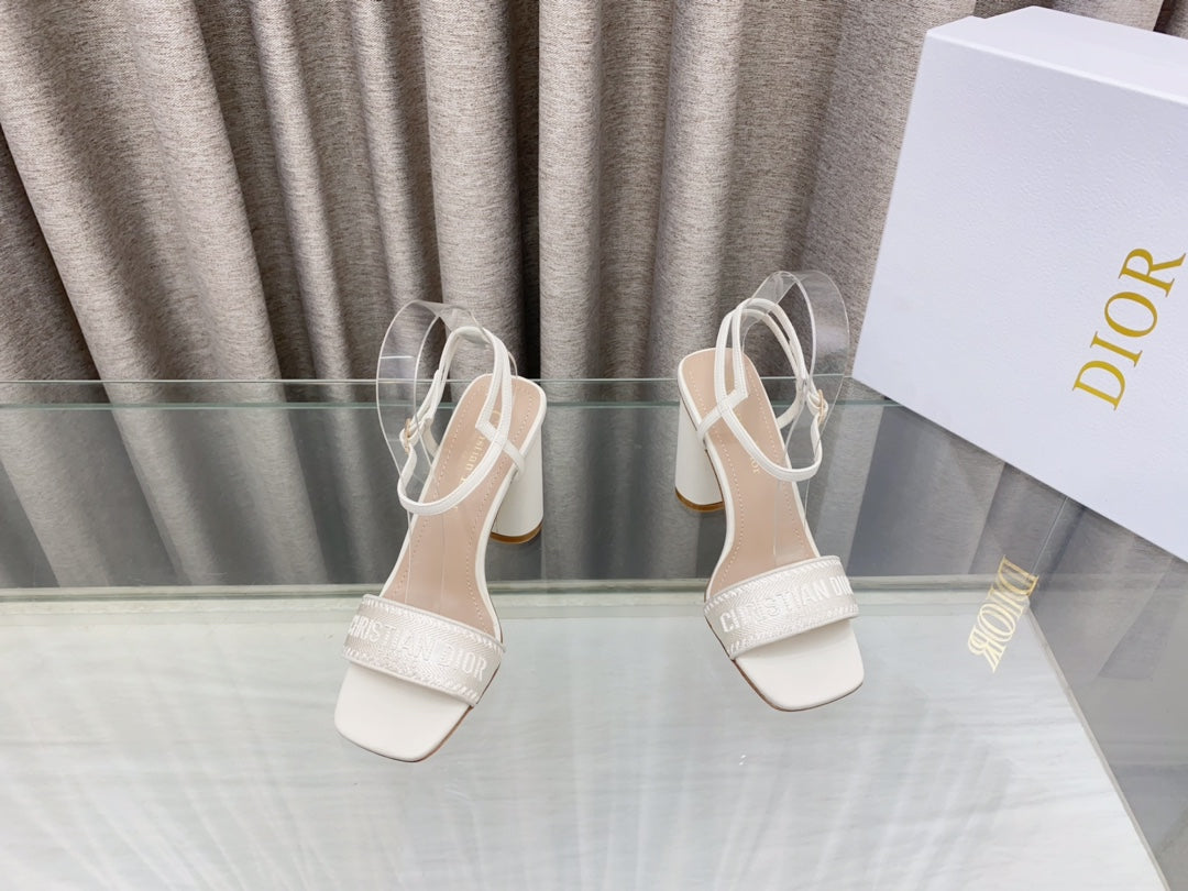 DWAY HIGH HEEL EMBROIDERED SANDAL WHITE CALFSKIN 95 MM - 35