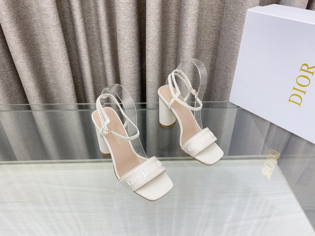 DWAY HIGH HEEL EMBROIDERED SANDAL WHITE CALFSKIN 95 MM - 35