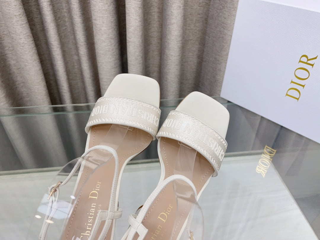 DWAY HIGH HEEL EMBROIDERED SANDAL WHITE CALFSKIN 95 MM - 35