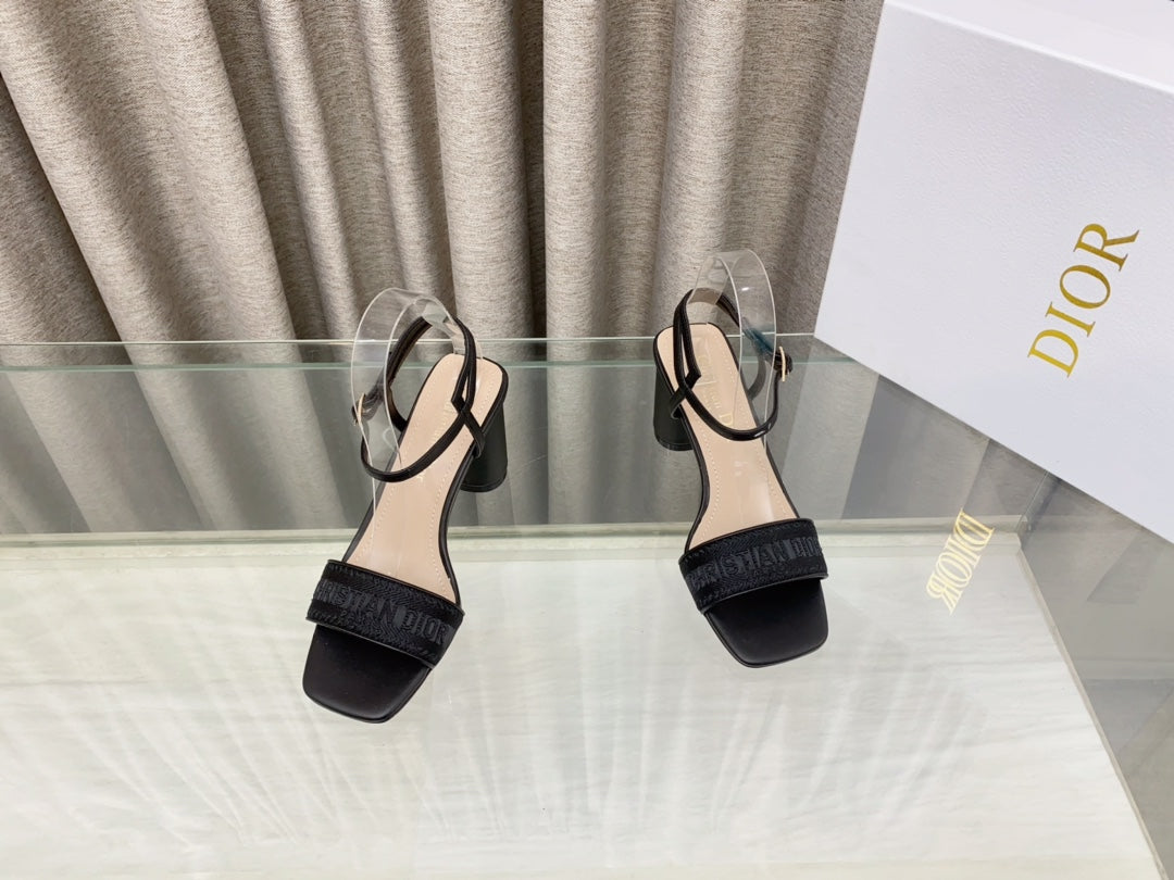 DWAY HIGH HEEL EMBROIDERED SANDAL BLACK CALFSKIN 75 MM - 35
