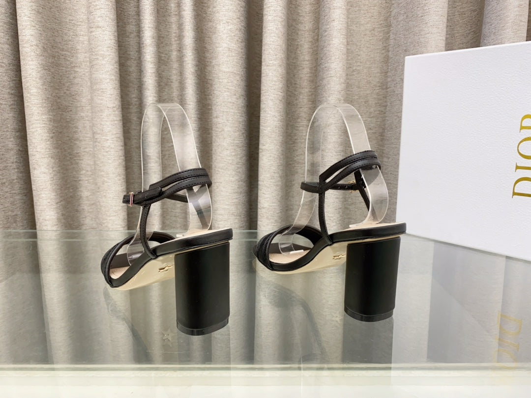 DWAY HIGH HEEL EMBROIDERED SANDAL BLACK CALFSKIN 75 MM - 35