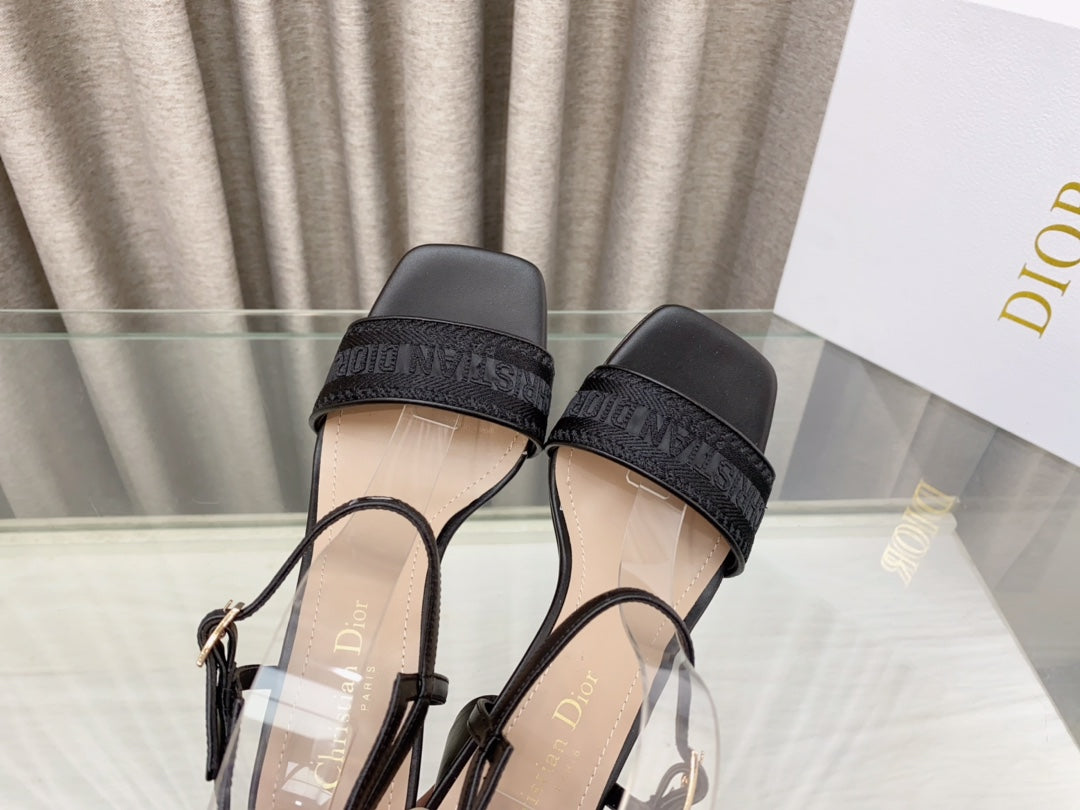 DWAY HIGH HEEL EMBROIDERED SANDAL BLACK CALFSKIN 75 MM - 35