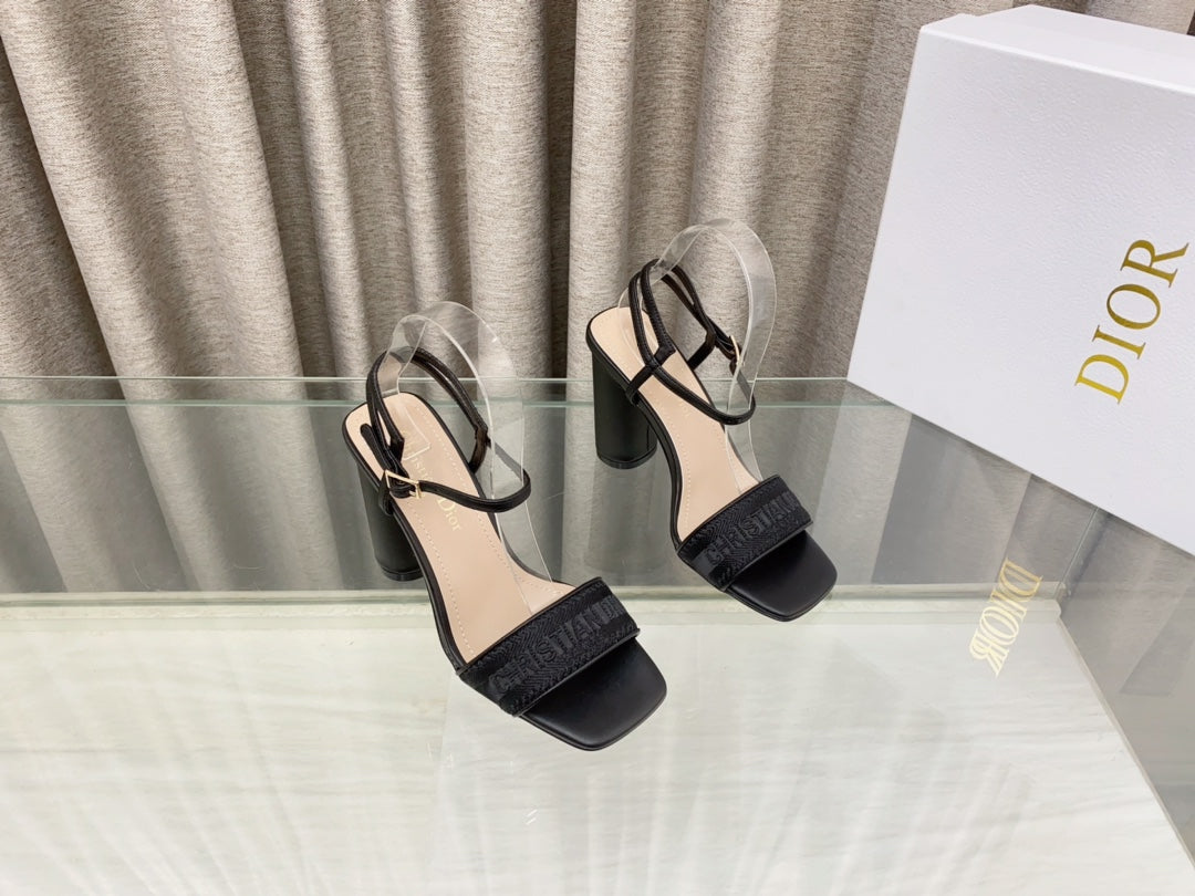 DWAY HIGH HEEL EMBROIDERED SANDAL BLACK CALFSKIN 95 MM - 35