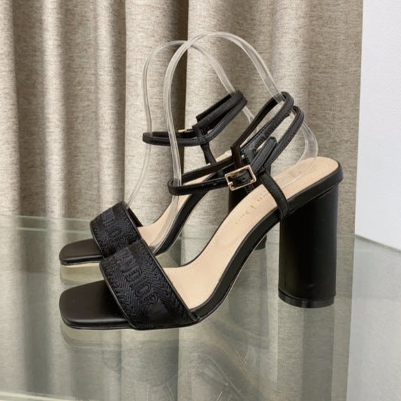 DWAY HIGH HEEL EMBROIDERED SANDAL BLACK CALFSKIN 95 MM - 35